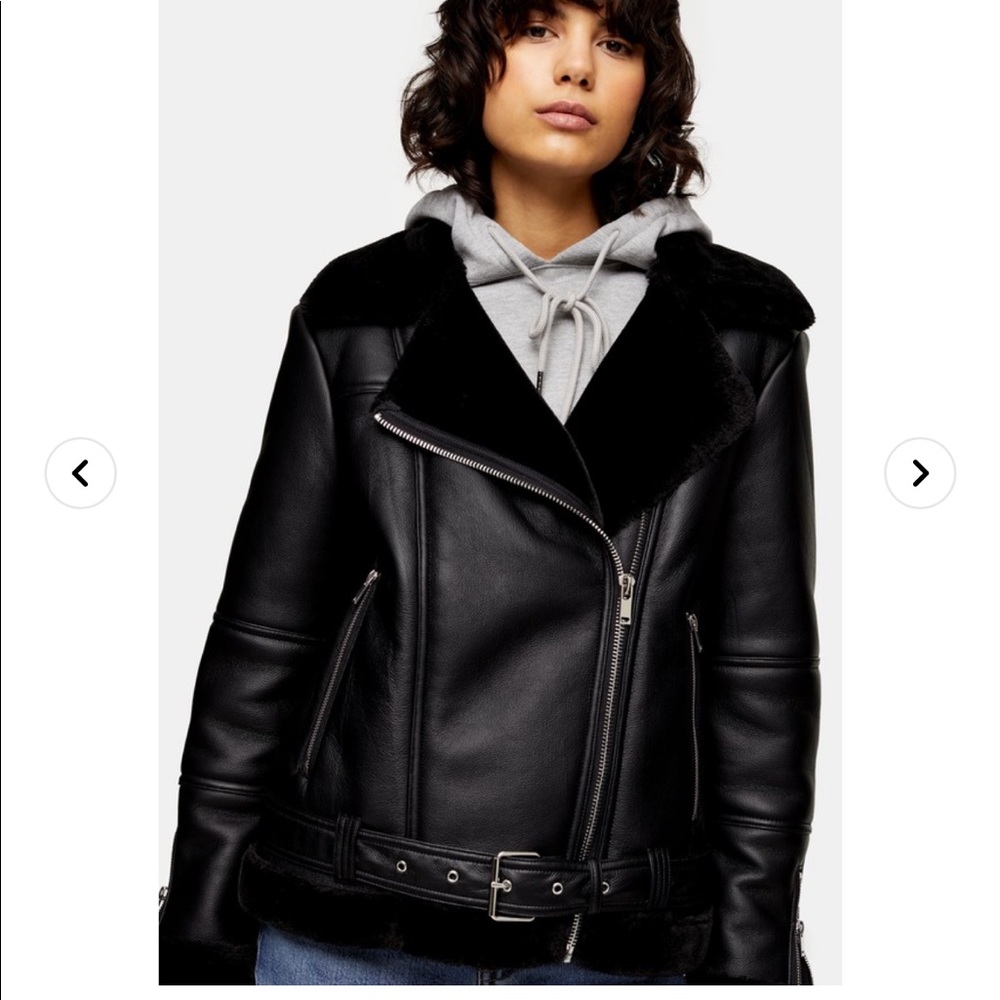 Topshop faux shearling biker jacket